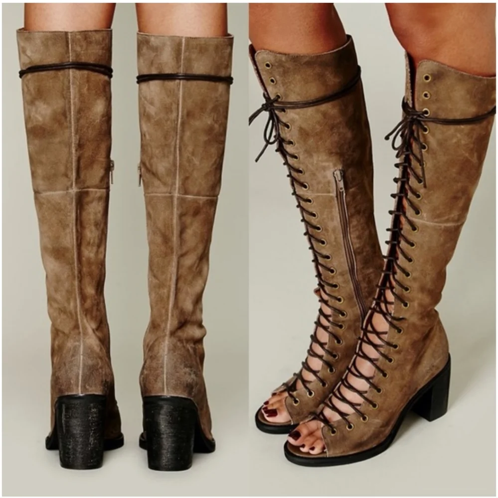 Free People x Jeffrey Campbell Perspective Tall Knee High Lace Up Boot 8.5